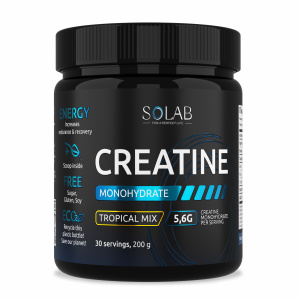 SOLAB / Креатин моногидрат, Creatine Monohydrate, Вкус Тропический микс, Банка 200 гр. 30 порций.